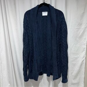 Old Navy Cardigan Button Front Long Sleeve Cable Knit Thick Sweater L Navy Blue